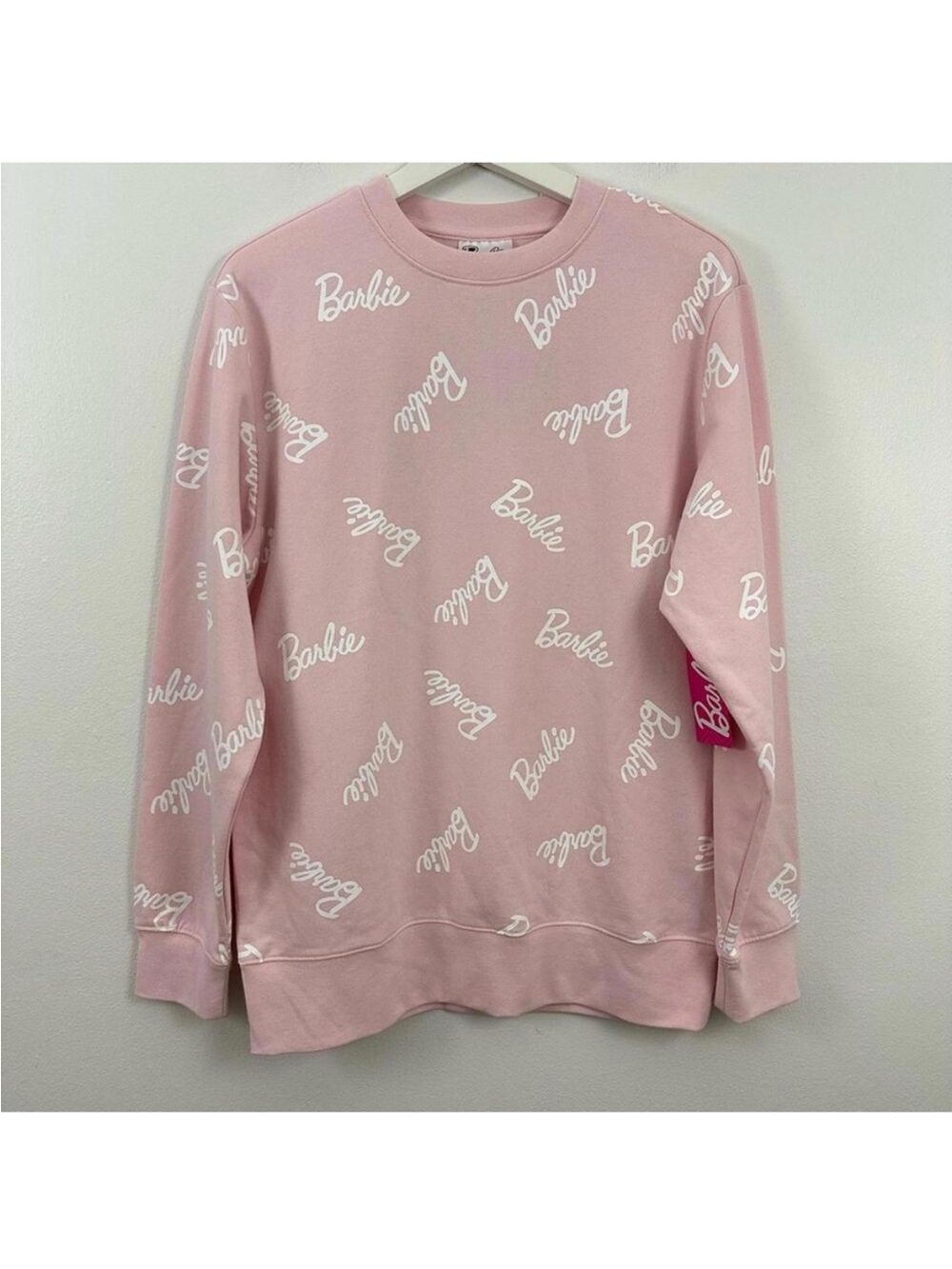 NWT Barbie Logo Pink White Crewneck Sweater Size XS